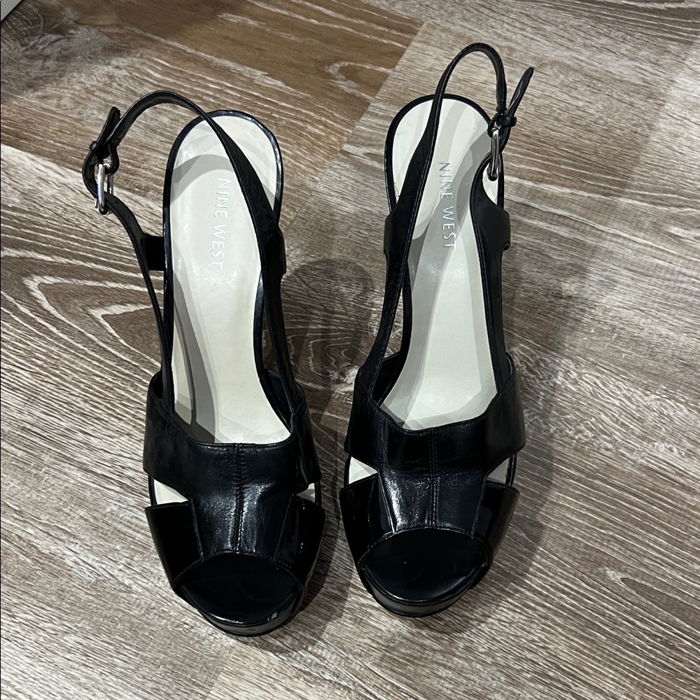 Nine West Black Peep-Toe Slingback Heels